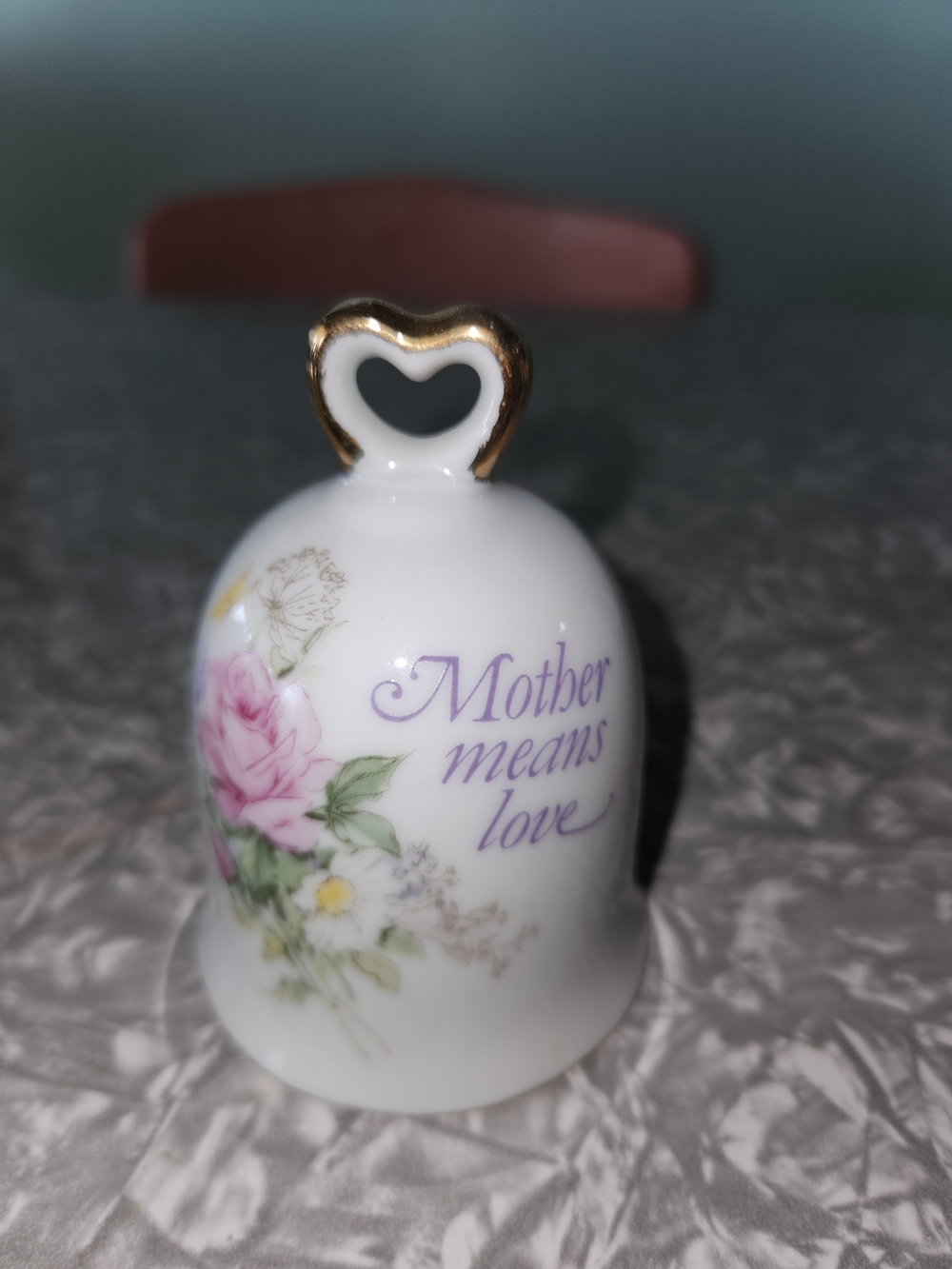 White Porcelain 'Mother Means Love' Floral Bell with Gold Accent